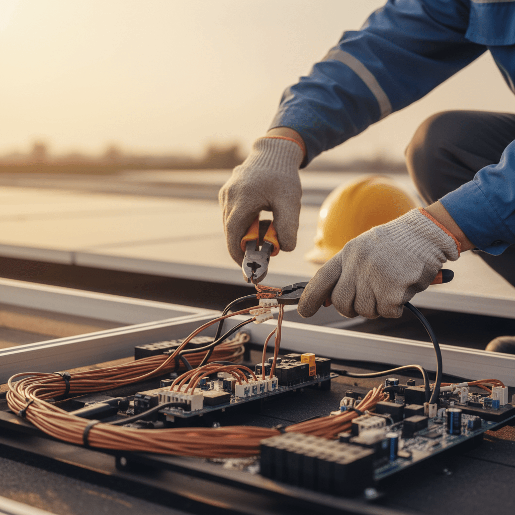 Close-up of expert electrical connections and wiring