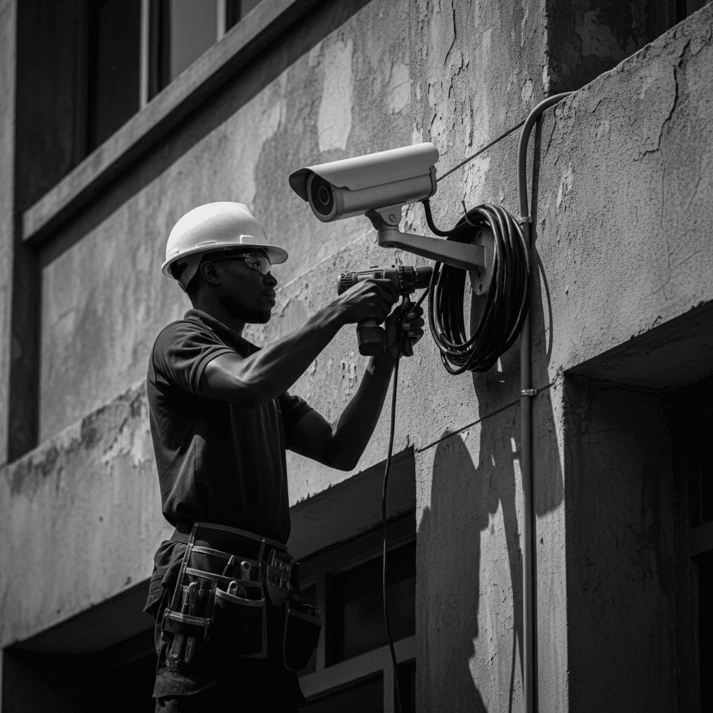 CCTV camera installation on building exterior